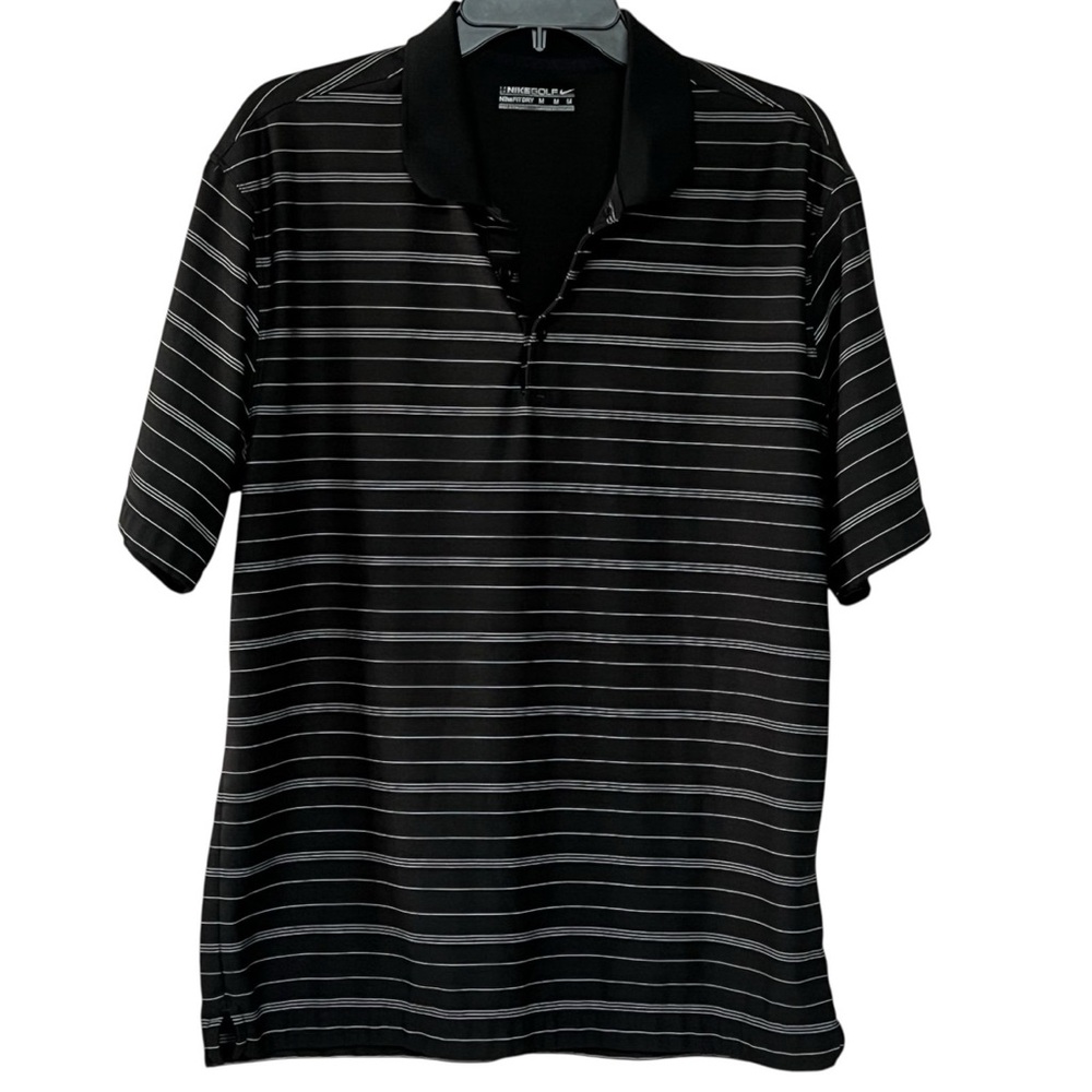 Nike Fit Dry Golf Polo Shirt Black With White Stripes Size M